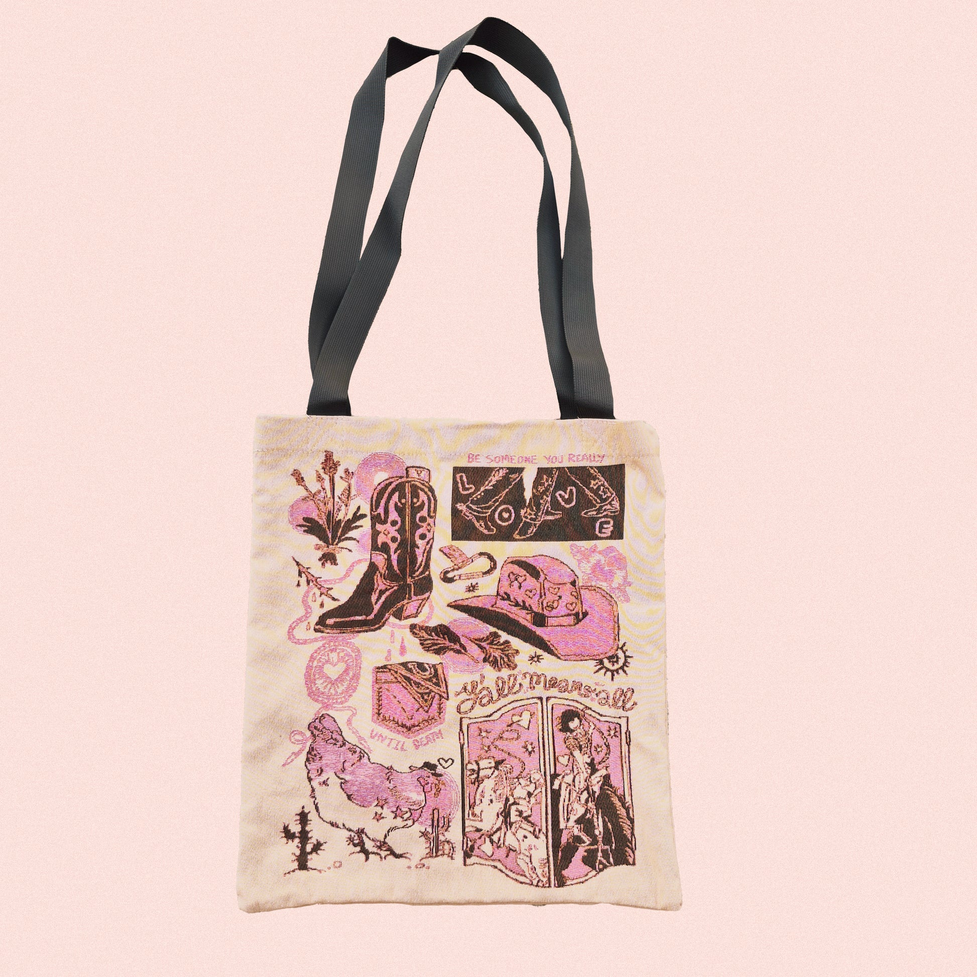 Double sided Western knitted tote bag