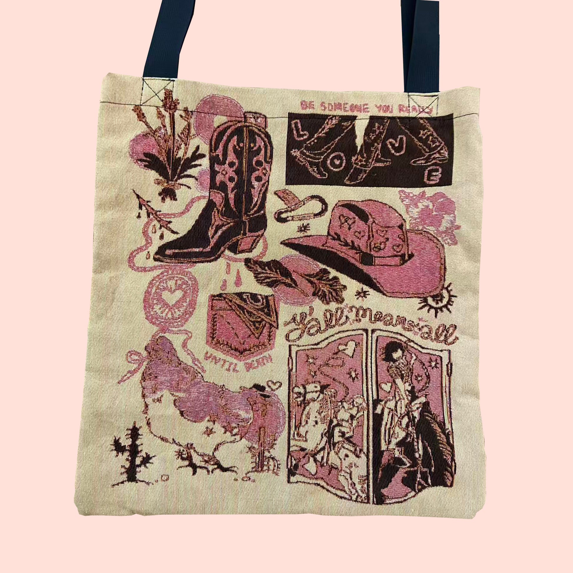 Double sided Western knitted tote bag